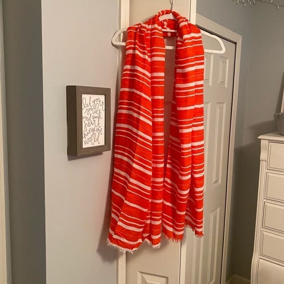 CORAL & White Striped Scarf GAP - Picture 2 of 10